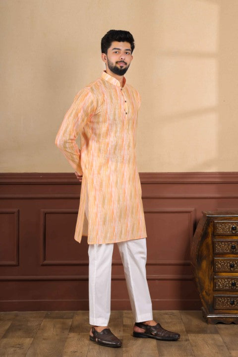 Peach Linen Digital Printed Graceful Kurta Pajama