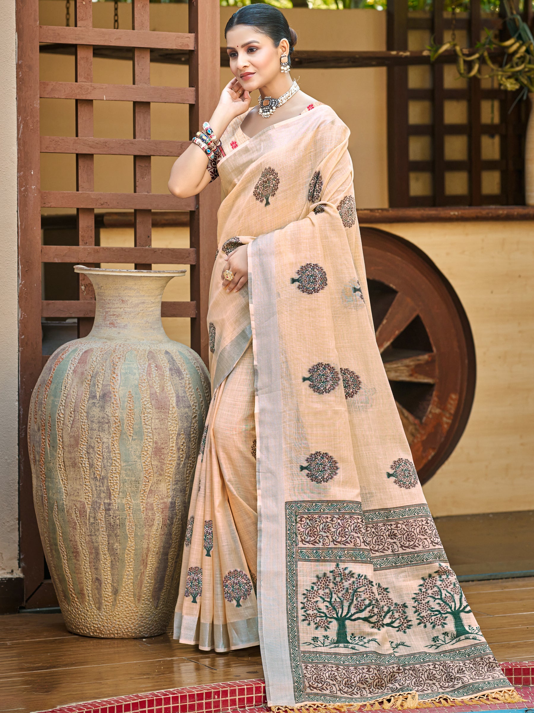 Peach Linen Saree With Understated Luxury and Comfort