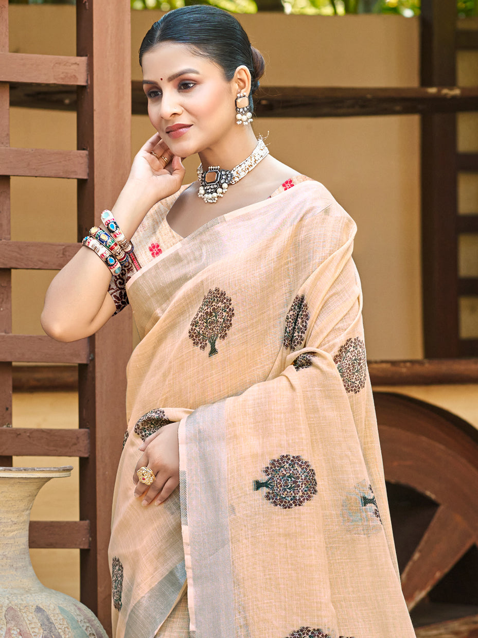 Peach Linen Saree With Understated Luxury and Comfort