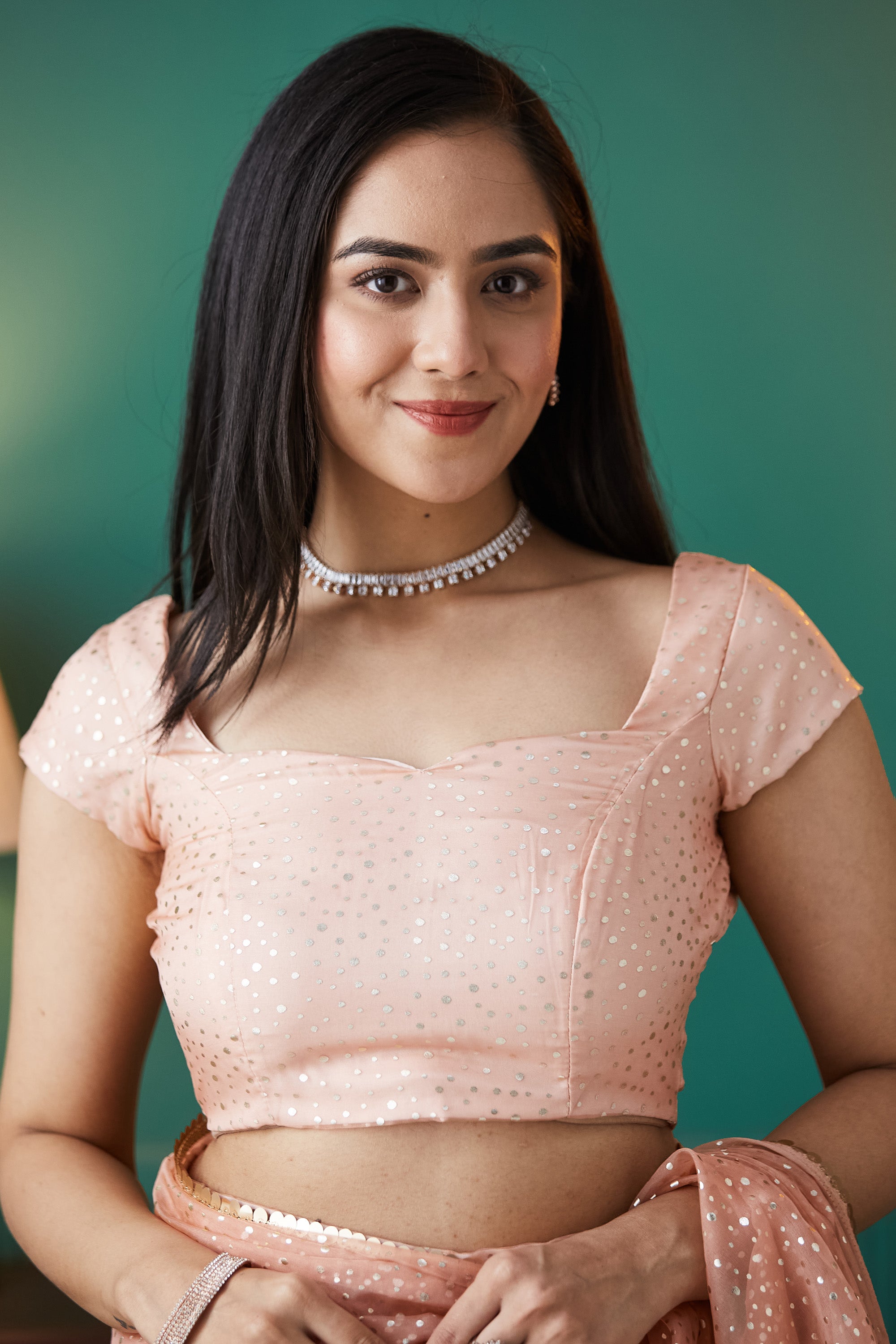 Peach Organza Designer Foil Printed Ready To Wear Saree