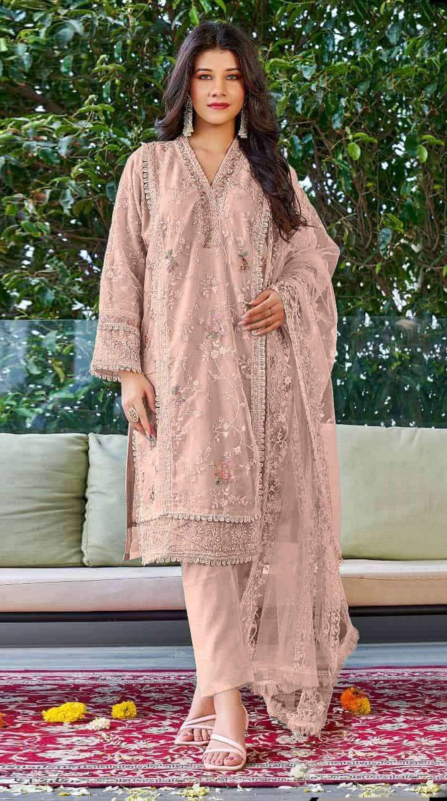 Peach Pakistani Salwar Suit With Heavy Embroidery Work