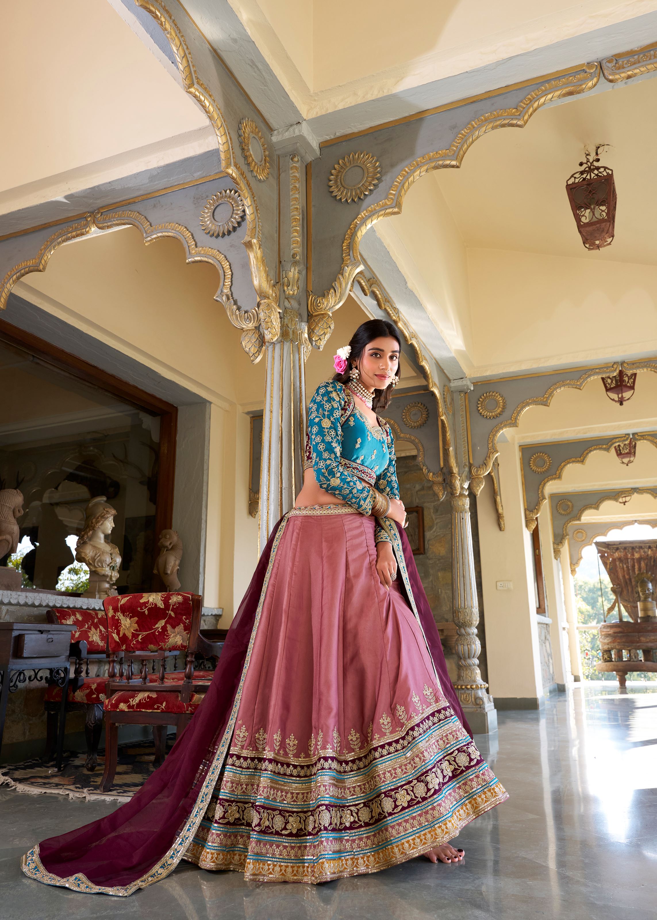 Peach Perfection Moonga Silk Lehenga with Sequin & Thread Embroidery Charm