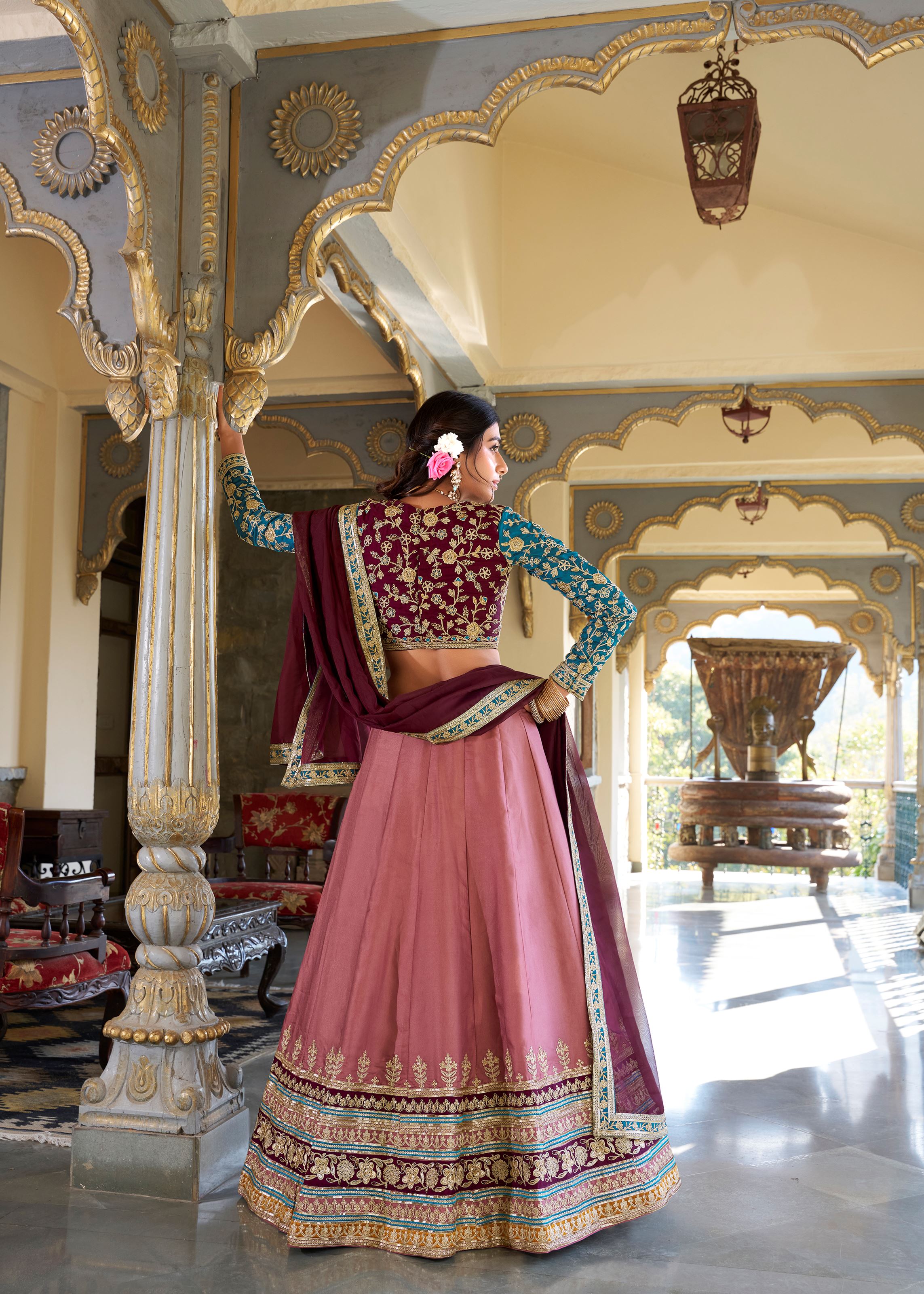 Peach Perfection Moonga Silk Lehenga with Sequin & Thread Embroidery Charm