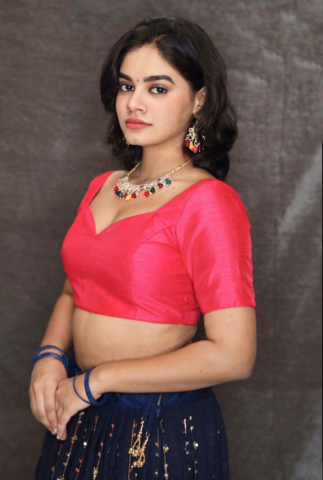 Peach Silk Blouse With Pentagon Neckline