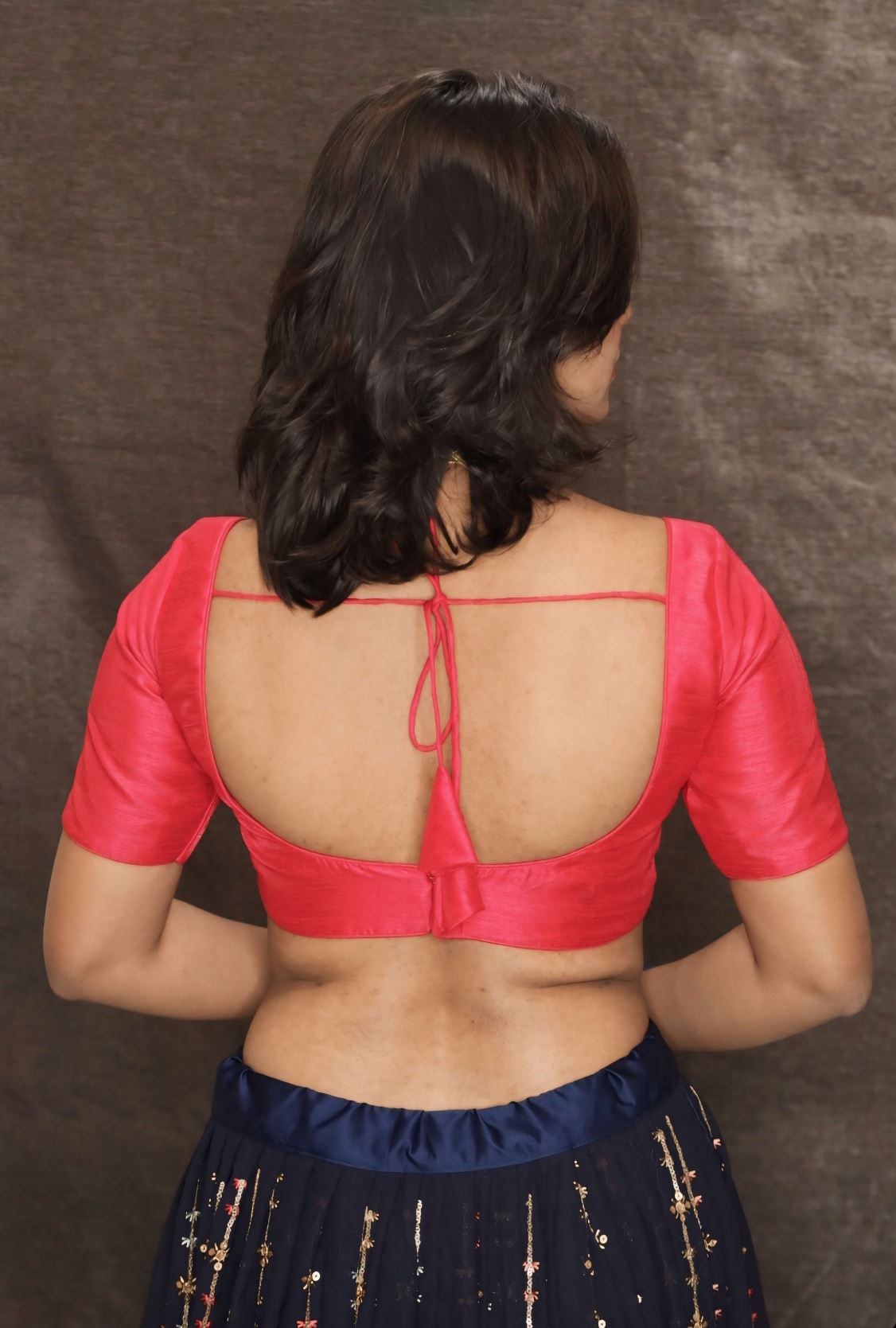 Peach Silk Blouse With Pentagon Neckline