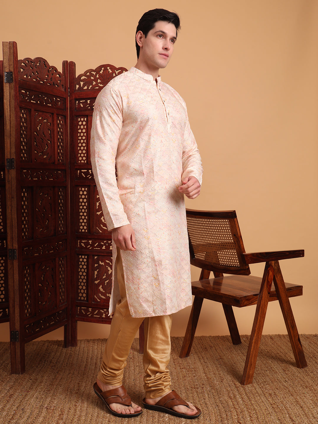 Peach Smart Printed Festive Wear Kurta