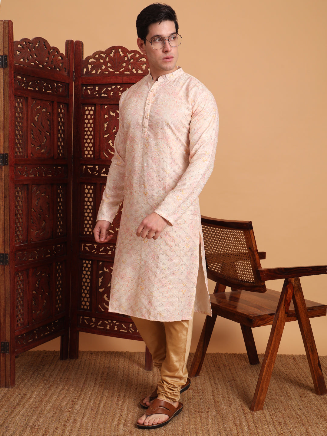 Peach Smart Printed Festive Wear Kurta