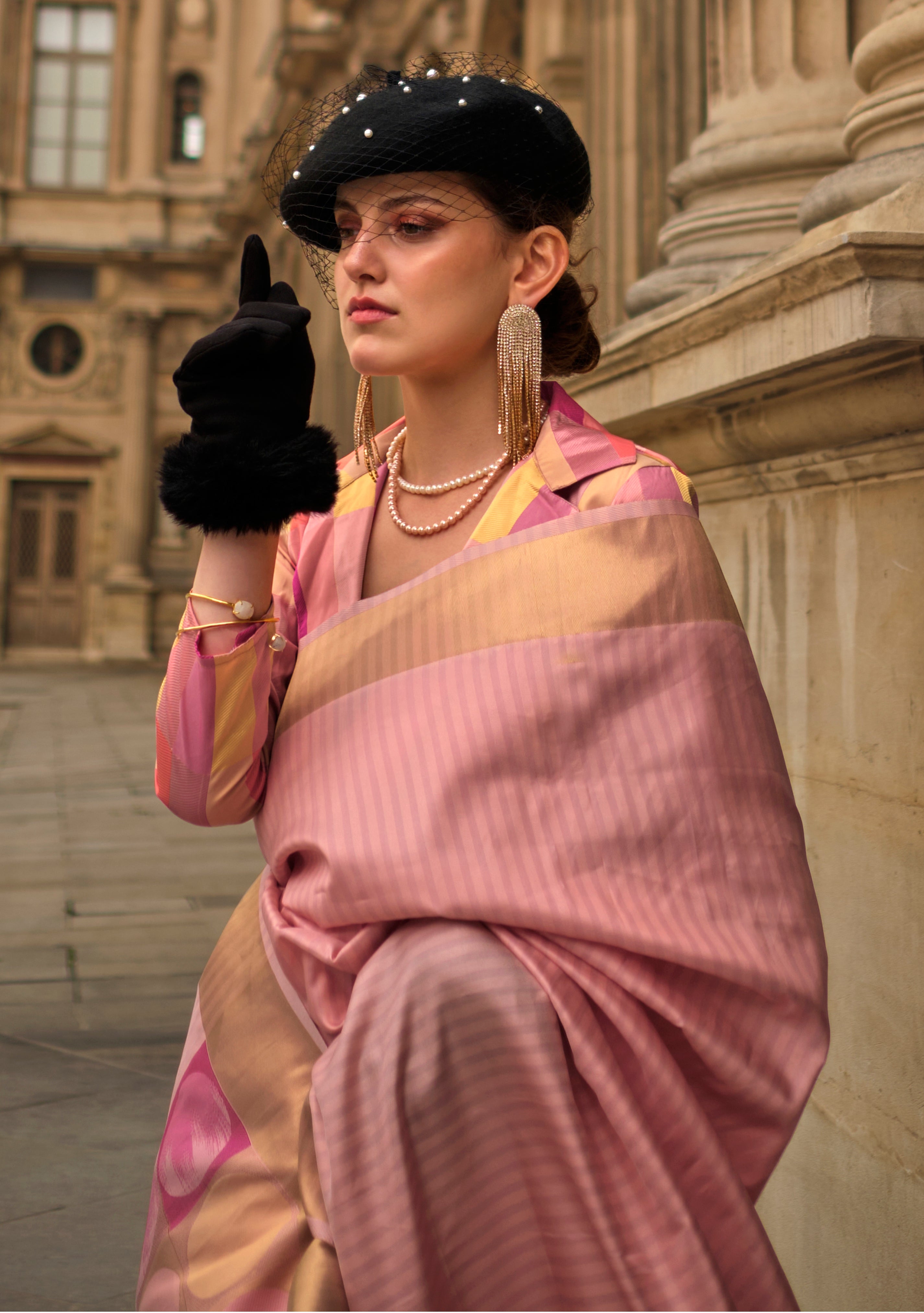 Peach Soft Handloom Silk Saree With Woven Work