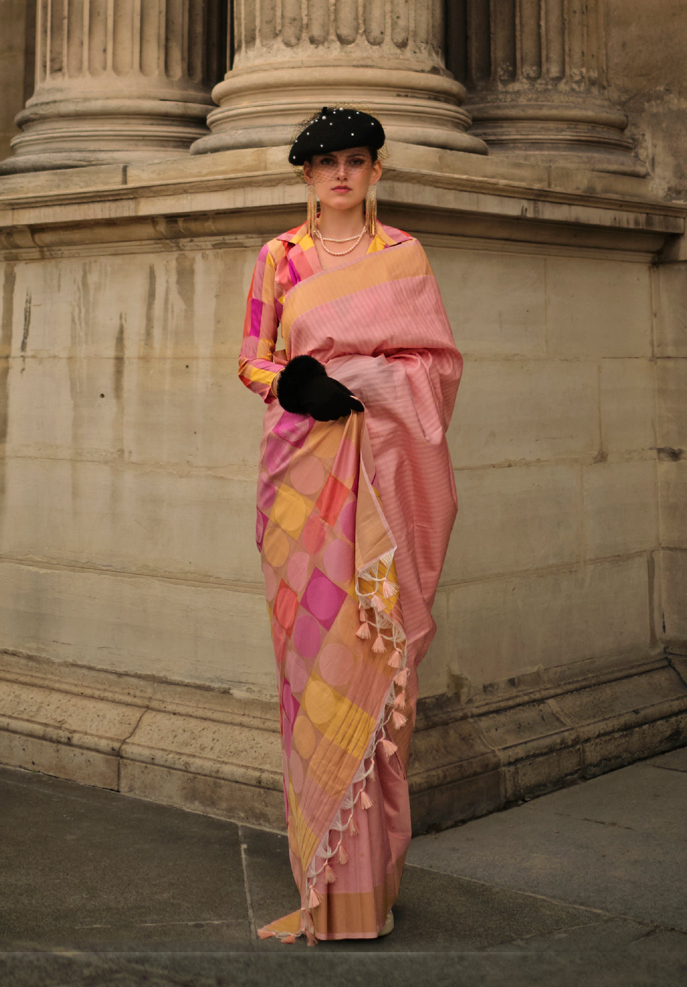 Peach Soft Handloom Silk Saree With Woven Work