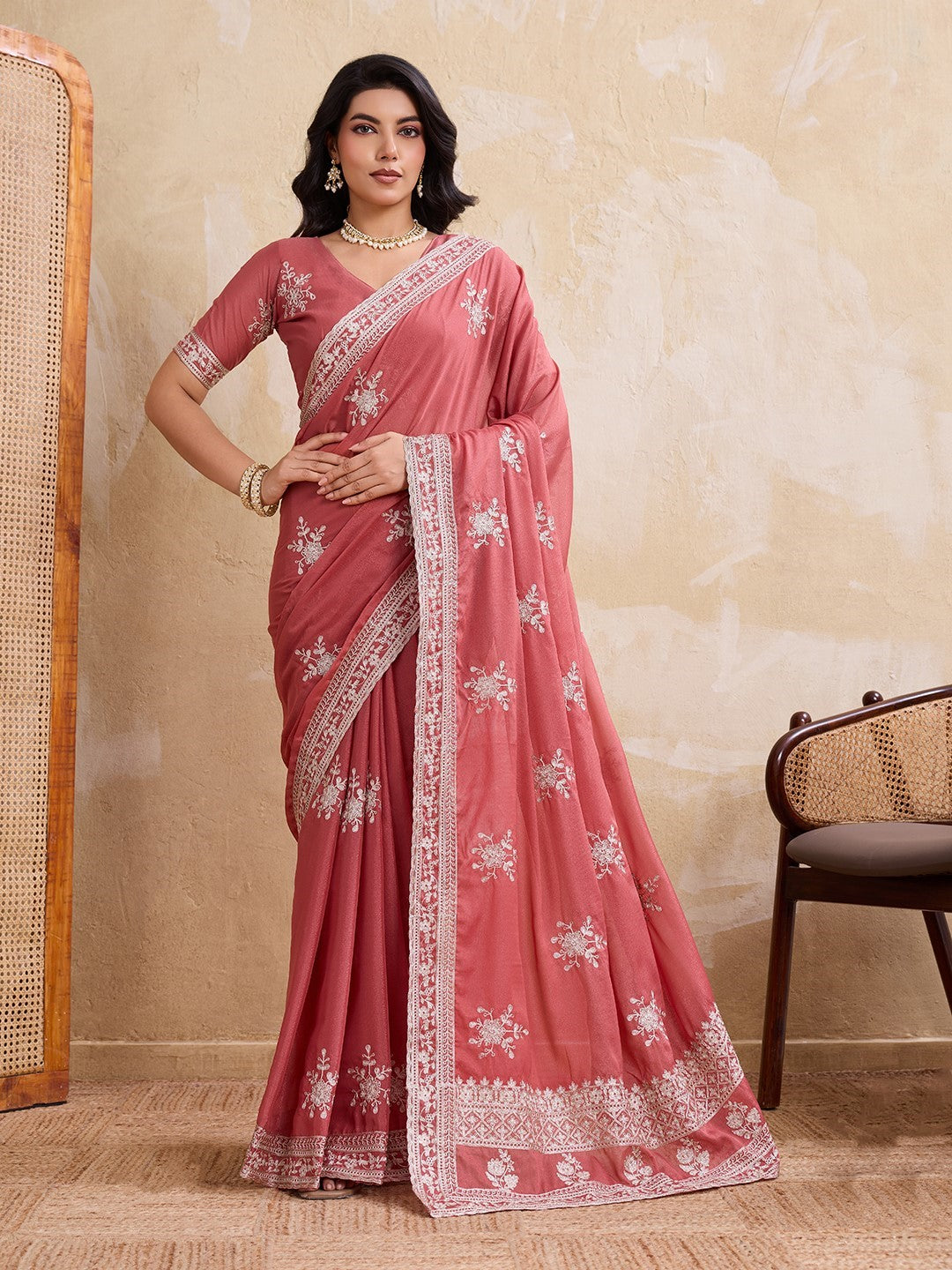 Peach Star Georgette Saree With Printed Elegant Traditional Saree