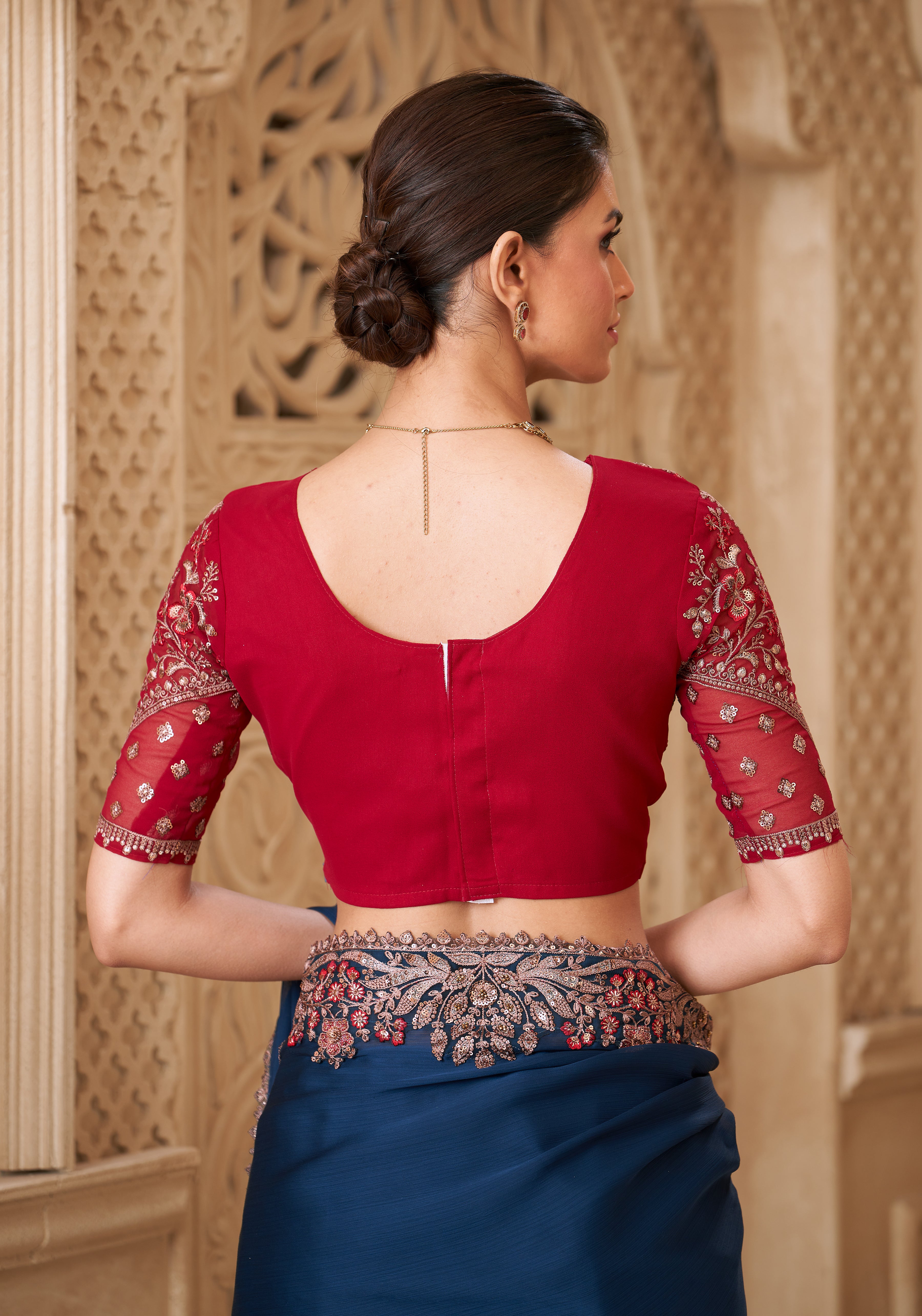 Peacock Blue Saree With Heavy Thread Embroidery Sequins Border Work With Embroidery Blouse