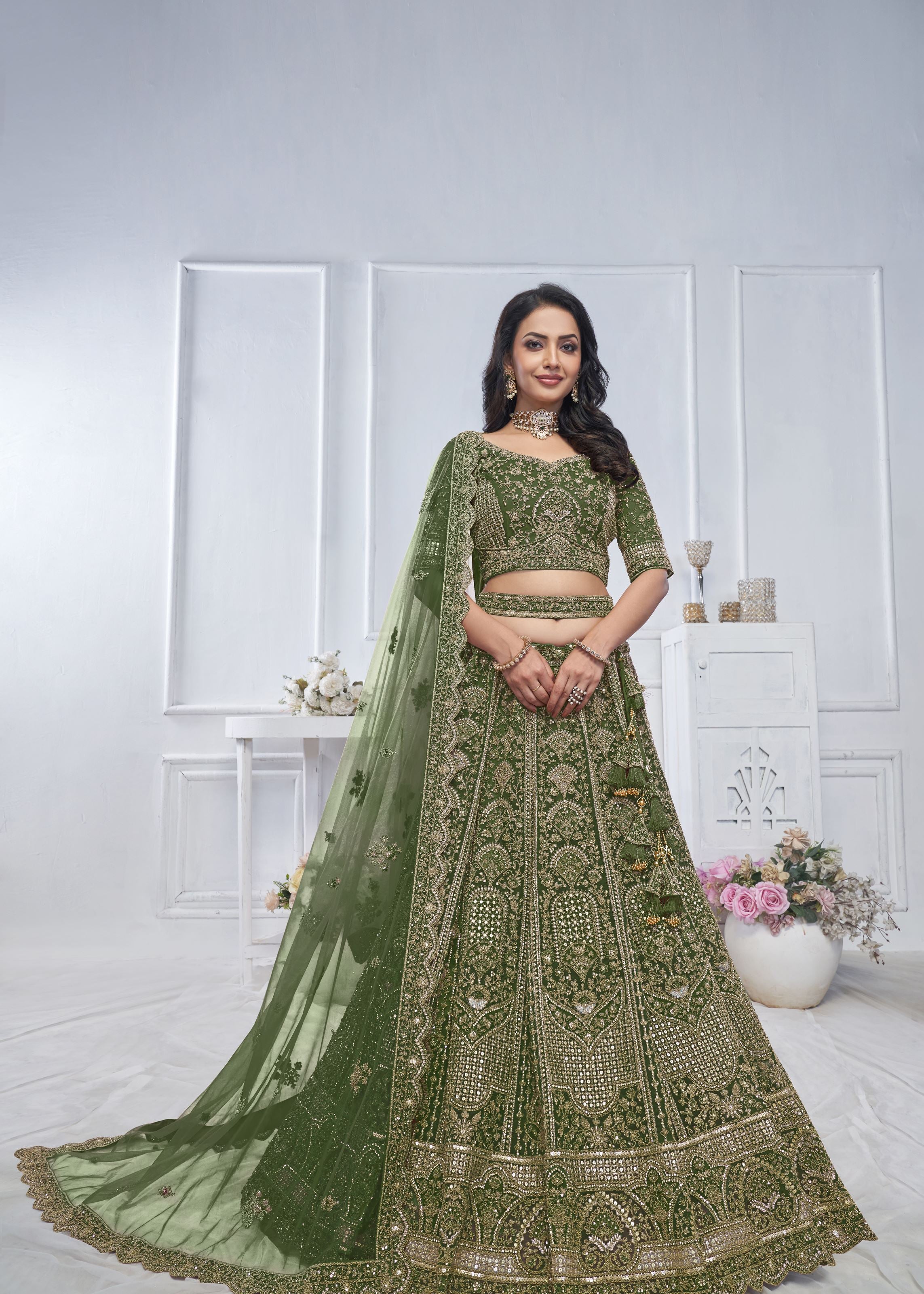Peacock Green Embroidered Bridal Lehenga