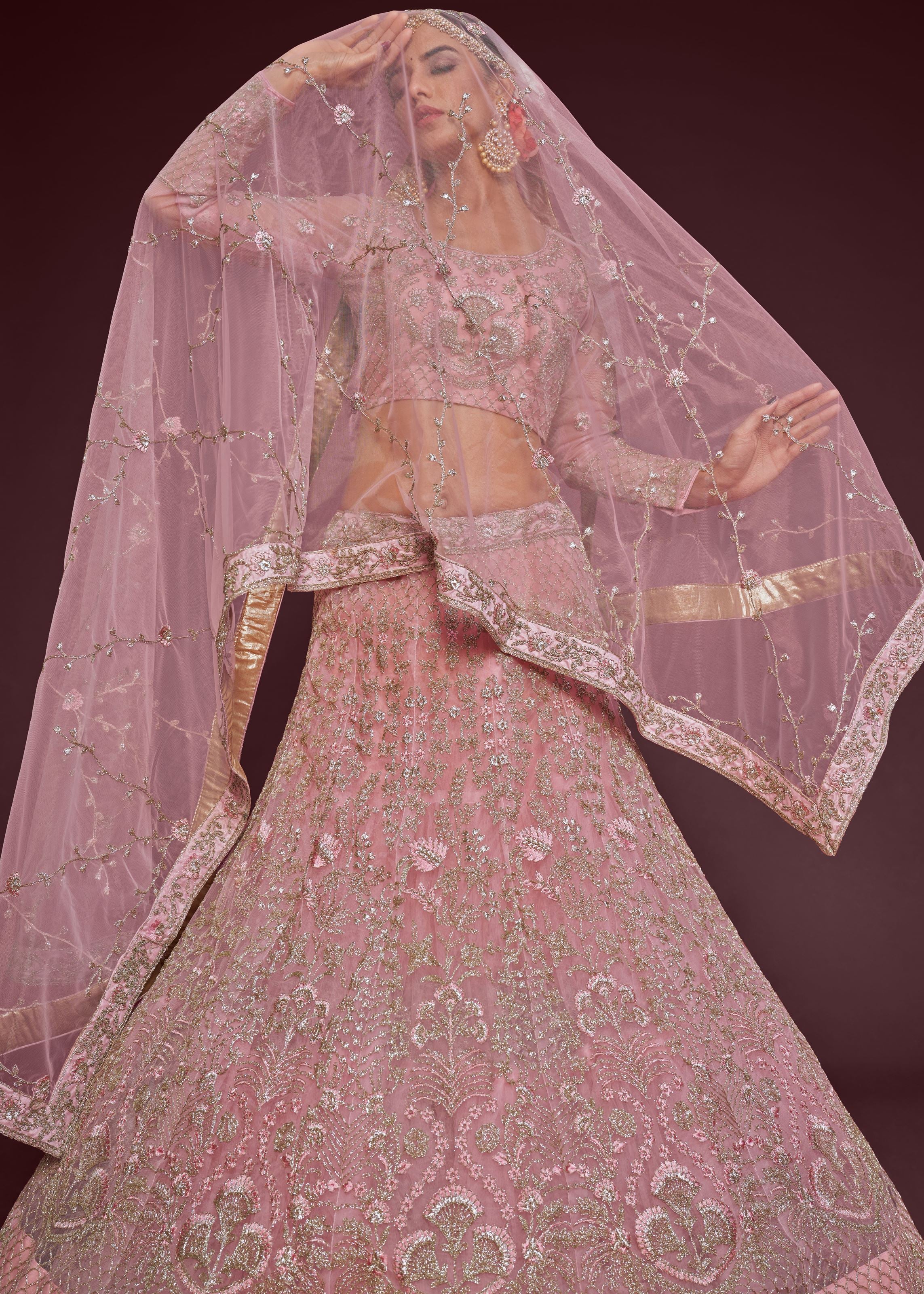 Pearl Pink Lehenga Choli With Thread, Zari, Badla And Glitter Dori Embroidery Work
