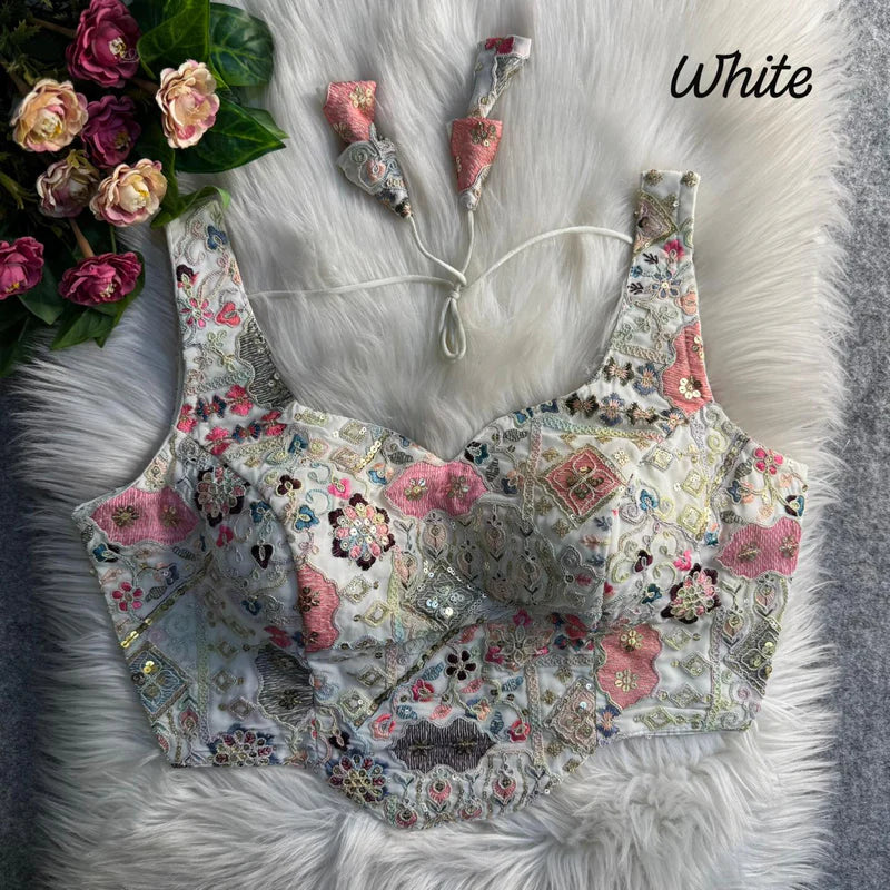 Pearl White Luxe Corset Sequins Embroidered Blouse Fox Georgette Partywear