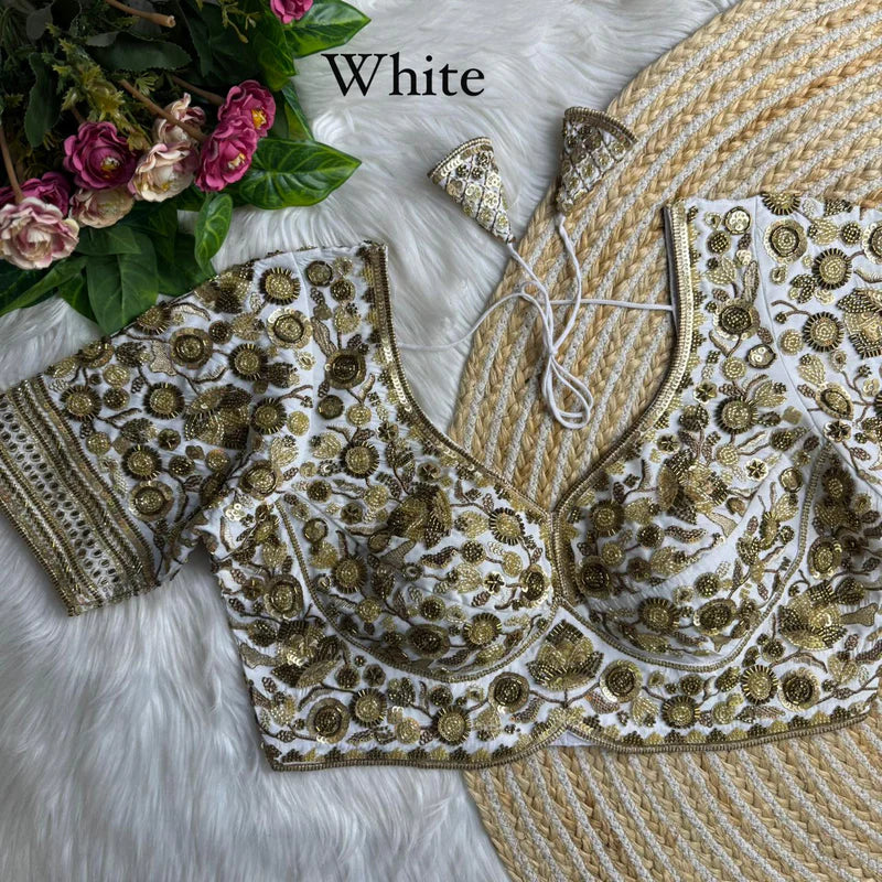 Pearl White Luxury Heavy Beads Bridal Blouse Roman Silk Designer Wedding Wear
