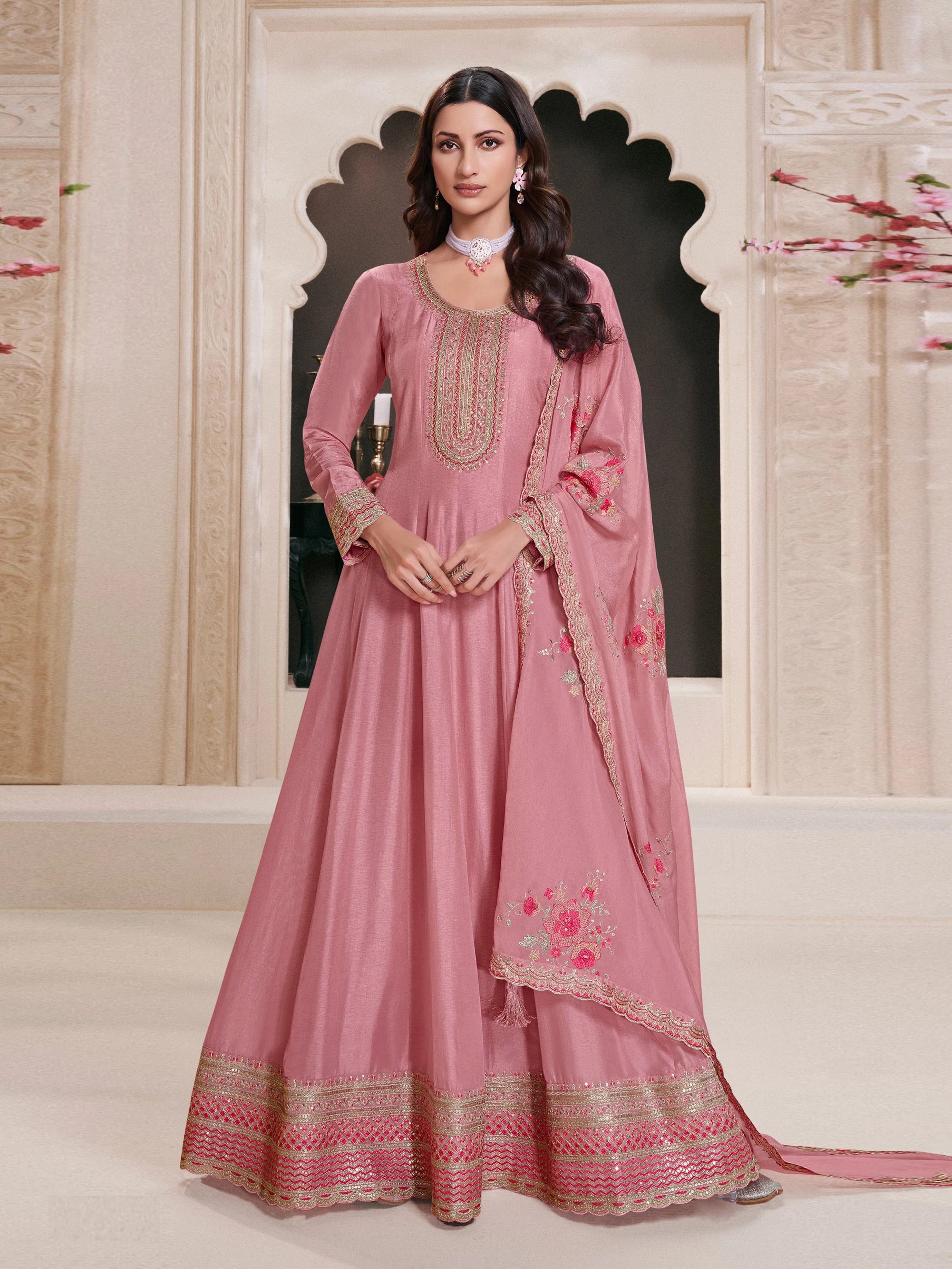 Pink Anarkali Suit With Heavy Embroidery Work