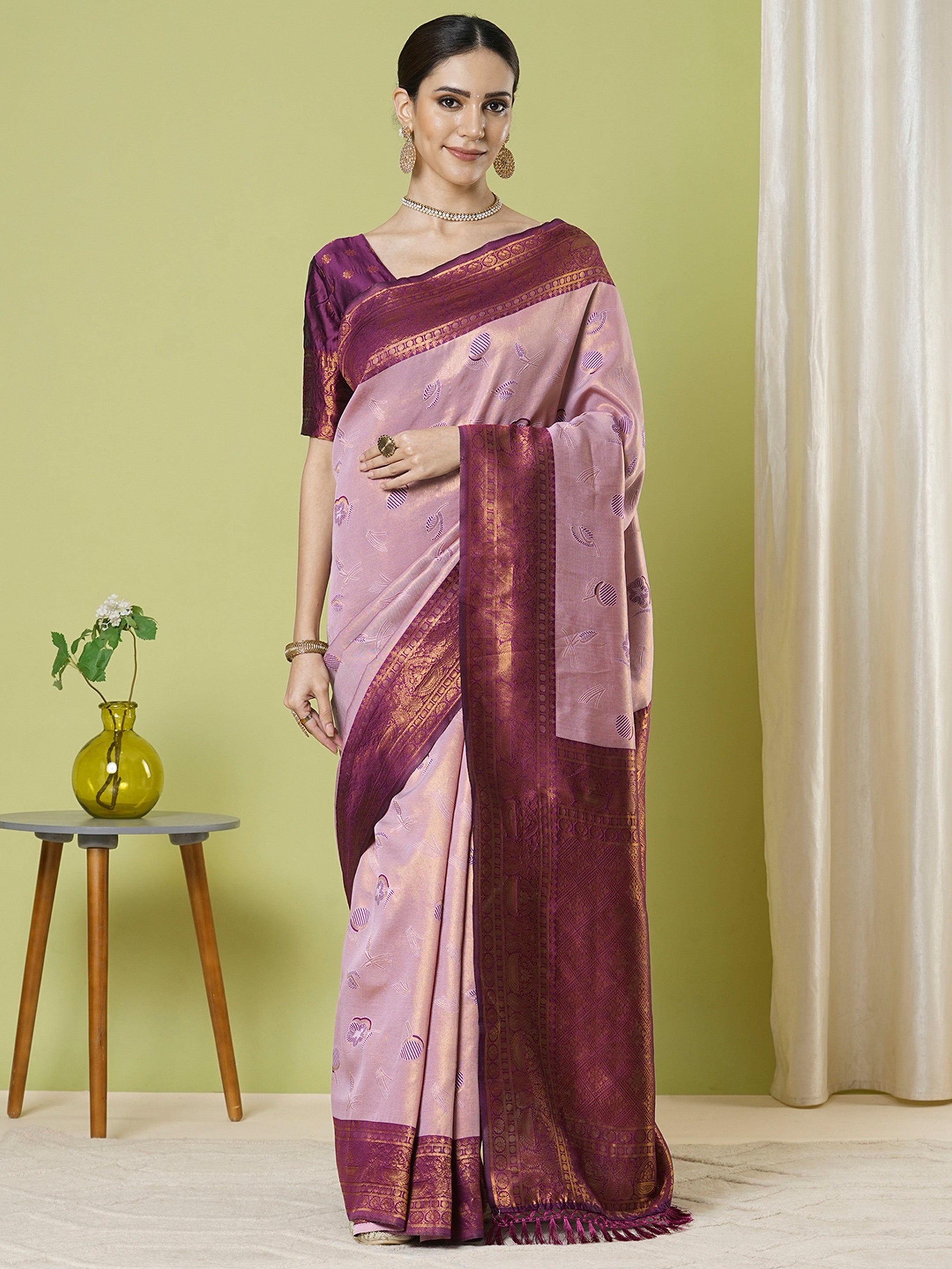 Pink Banarasi Silk Saree With Beautiful Jacquard Designer Work