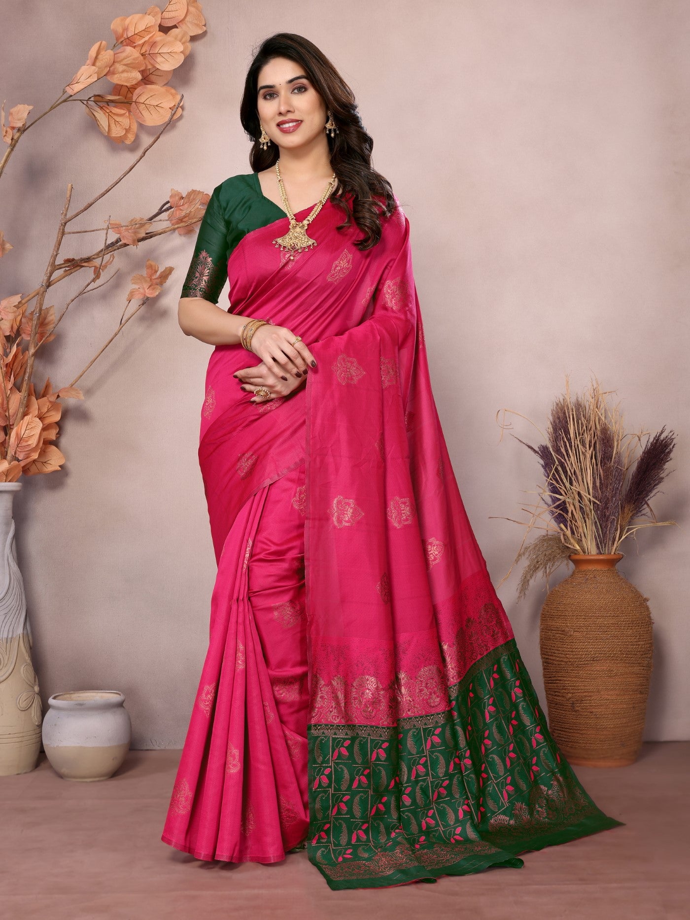 Pink Banarasi Silk Saree With Weaving