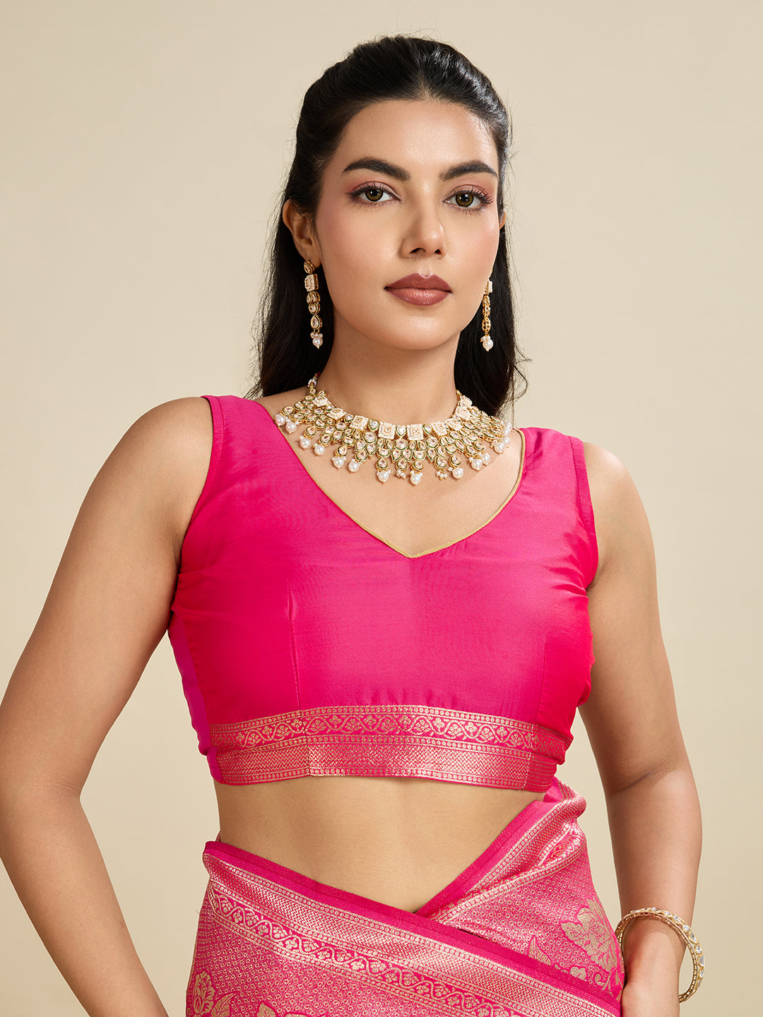 Pink Banarasi Silk Saree with Butti and Floral Border