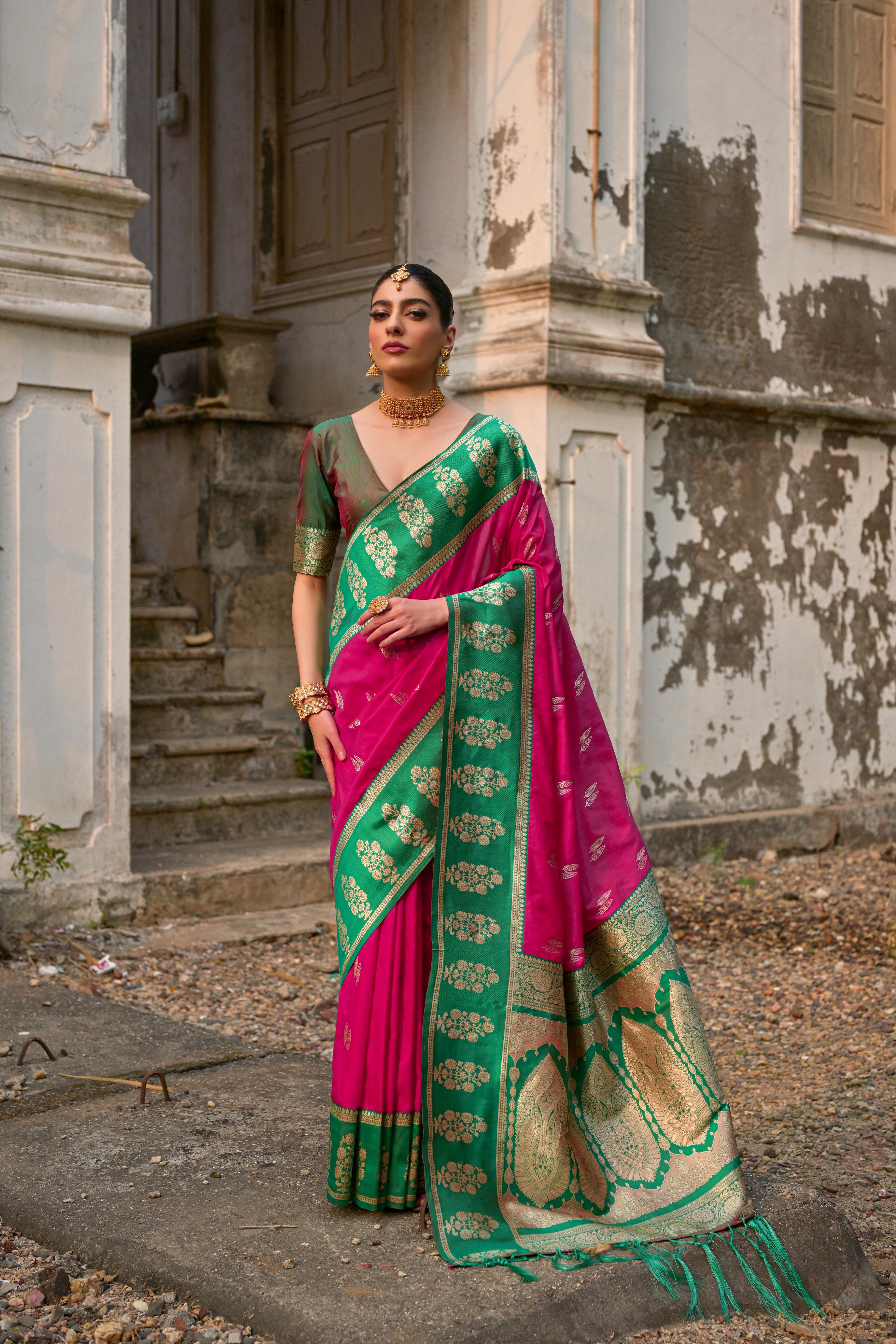 Pink Banarasi Silk Woven Jari Designer Heavy Rich Looks Ceremonial Saree