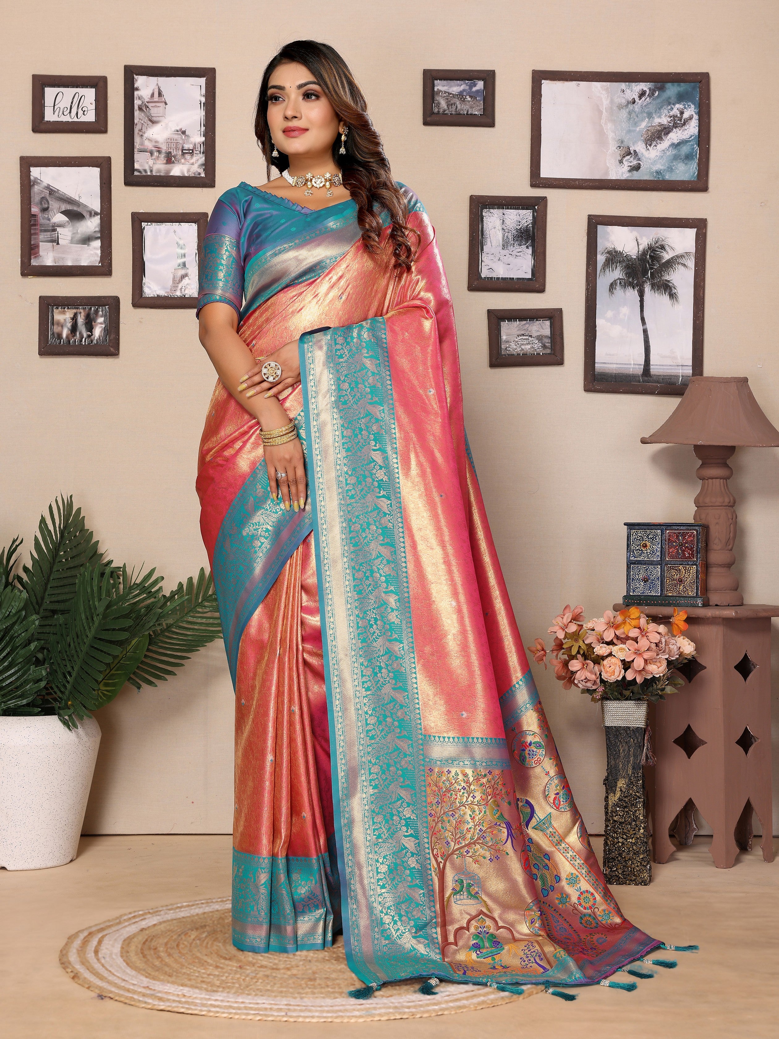 Pink Banarasi Tissue Silk Heavy Woven Jari Designer Ceremonial Saree