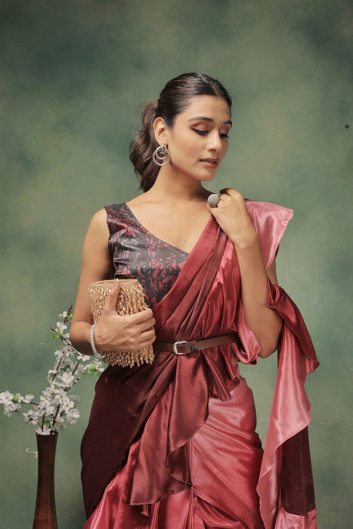 Pink Beautiful Bollywood Style Satin Partywear Saree