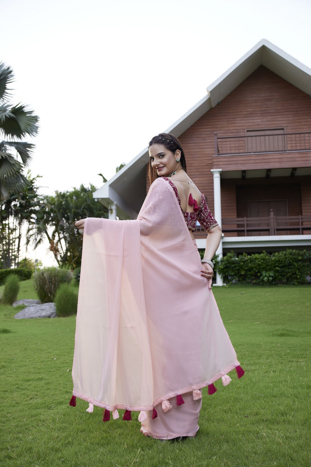 Pink Beautiful Fancy Saree With Embroidered Blouse