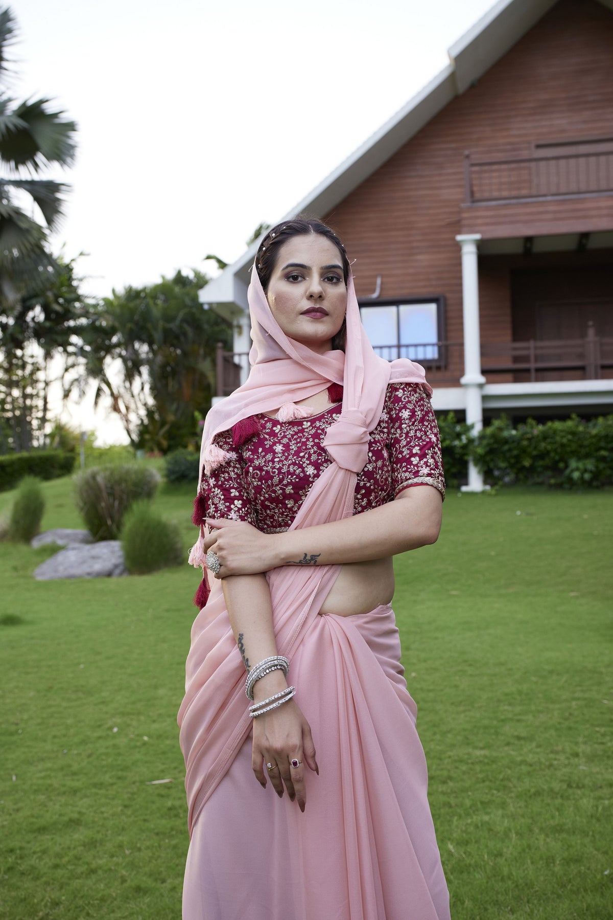 Pink Beautiful Fancy Saree With Embroidered Blouse