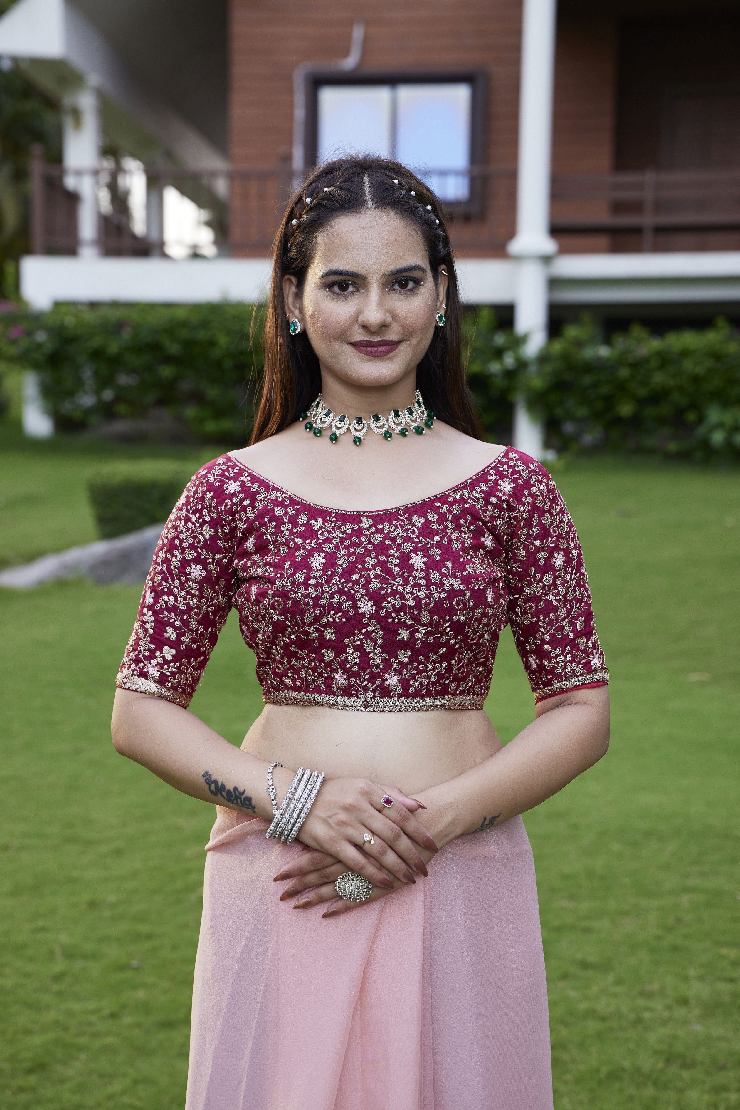 Pink Beautiful Fancy Saree With Embroidered Blouse