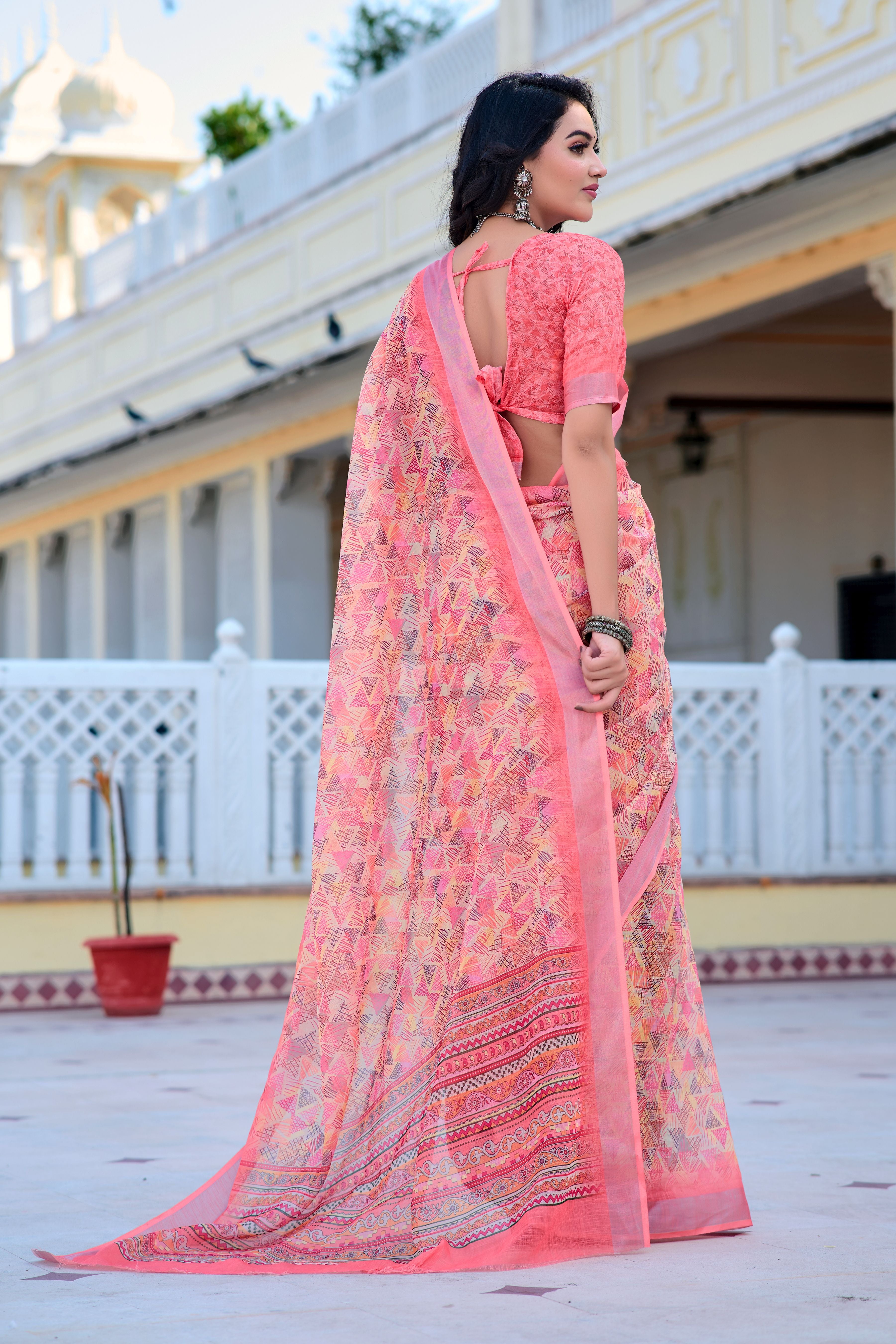 Pink Beautiful Linen Cotton Designer Festive Wear Saree