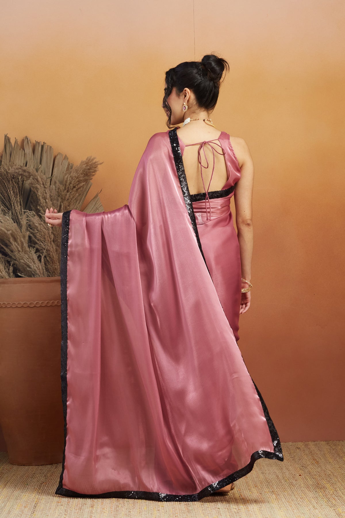 Pink Beautiful Velvet Ceremonial Wear Bollywood Saree