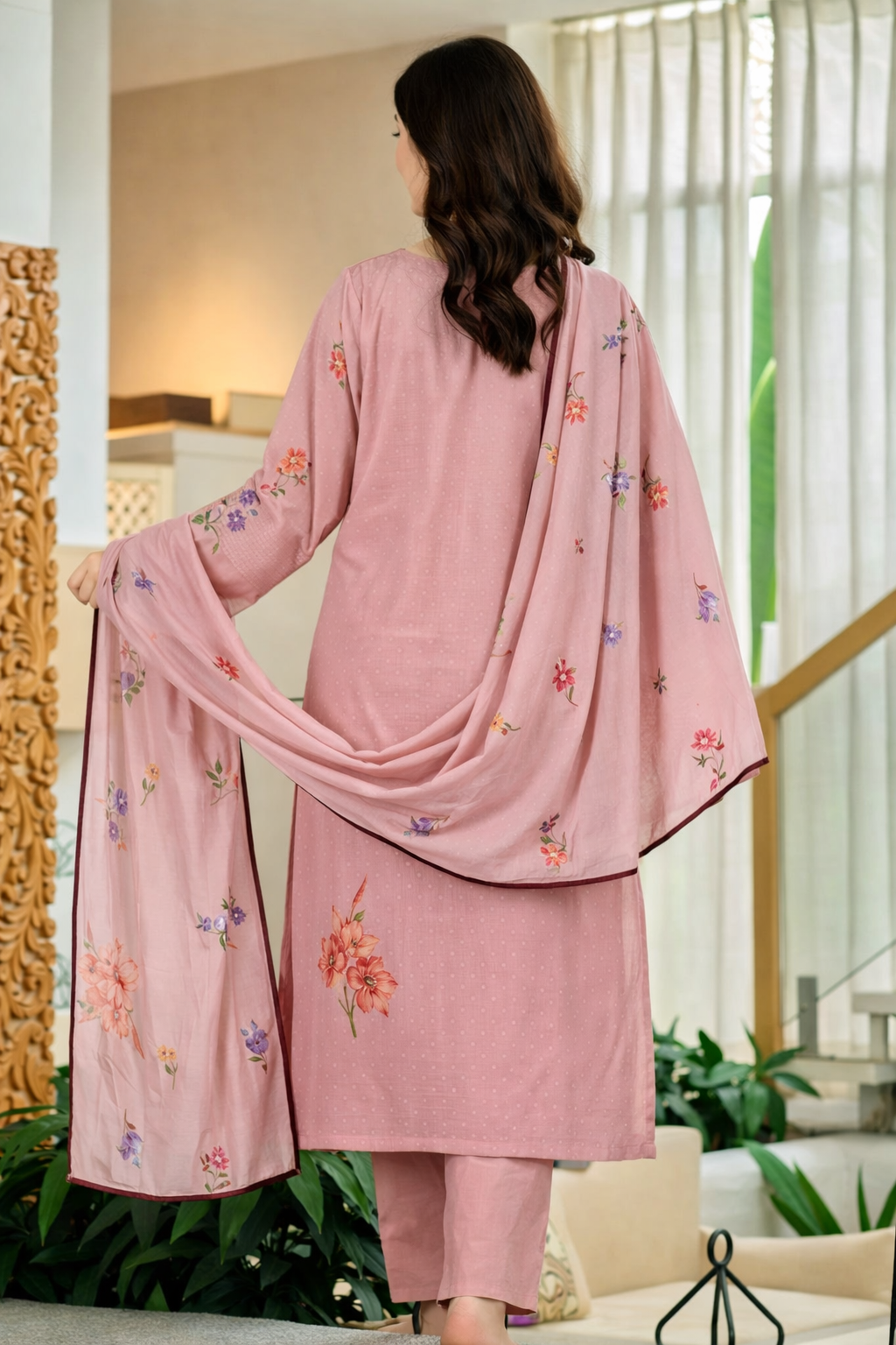 Pink Chanderi Butti Kurta Pant Set Printed
