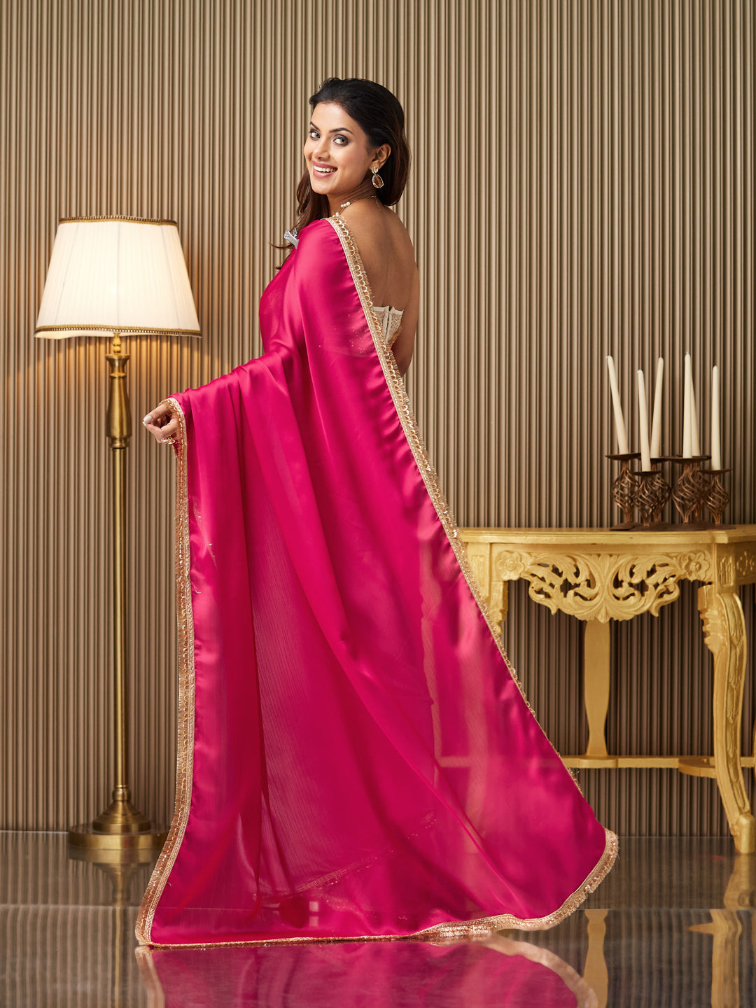 Pink Chiffon Fancy Designer Bollywood Party Saree