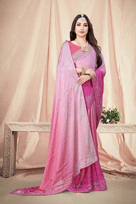 Pink Chiffon Saree With Swarovski Diamond Work