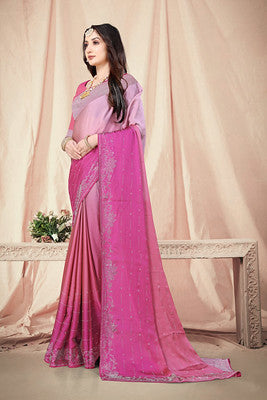 Pink Chiffon Saree With Swarovski Diamond Work