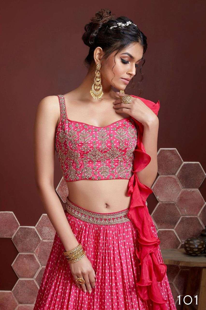 Pink Chinnon Silk Lehenga Choli With Digital Print and Heavy Embroidery with Savroski