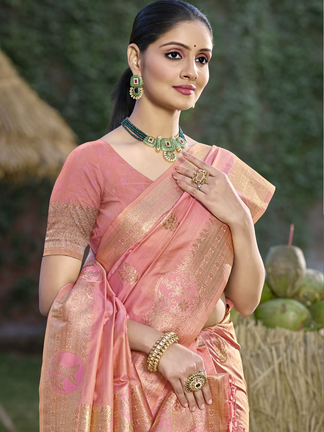 Pink Color Banarasi Silk Traditional Wear Saree