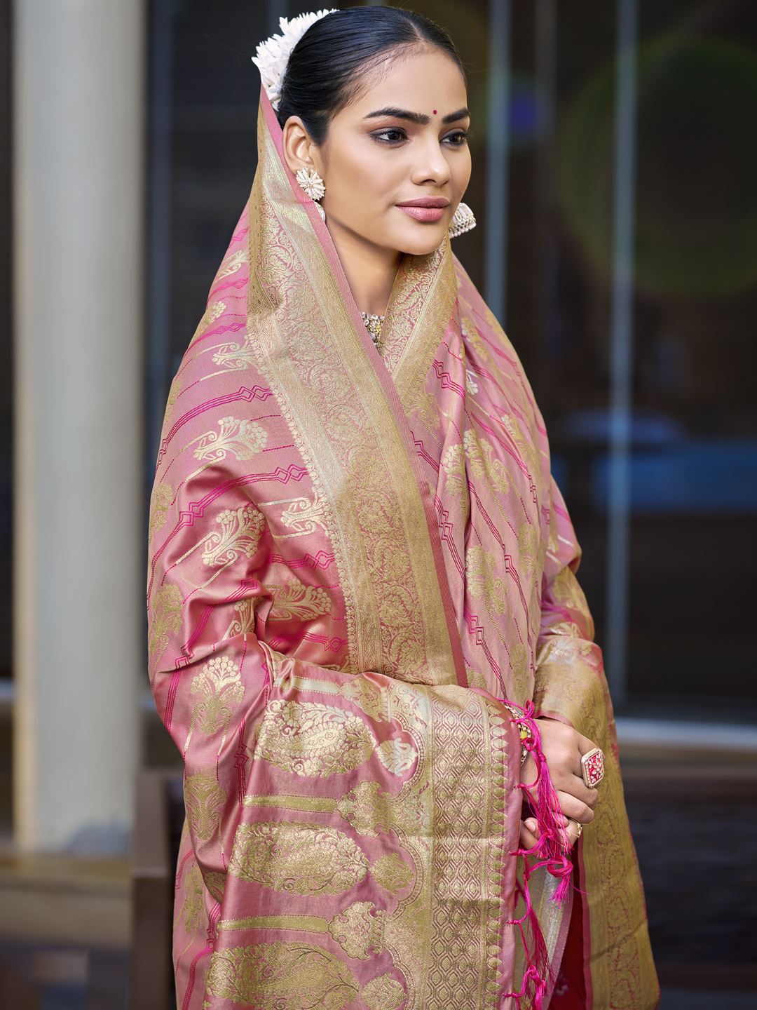 Pink Color Satin Silk Classic Saree