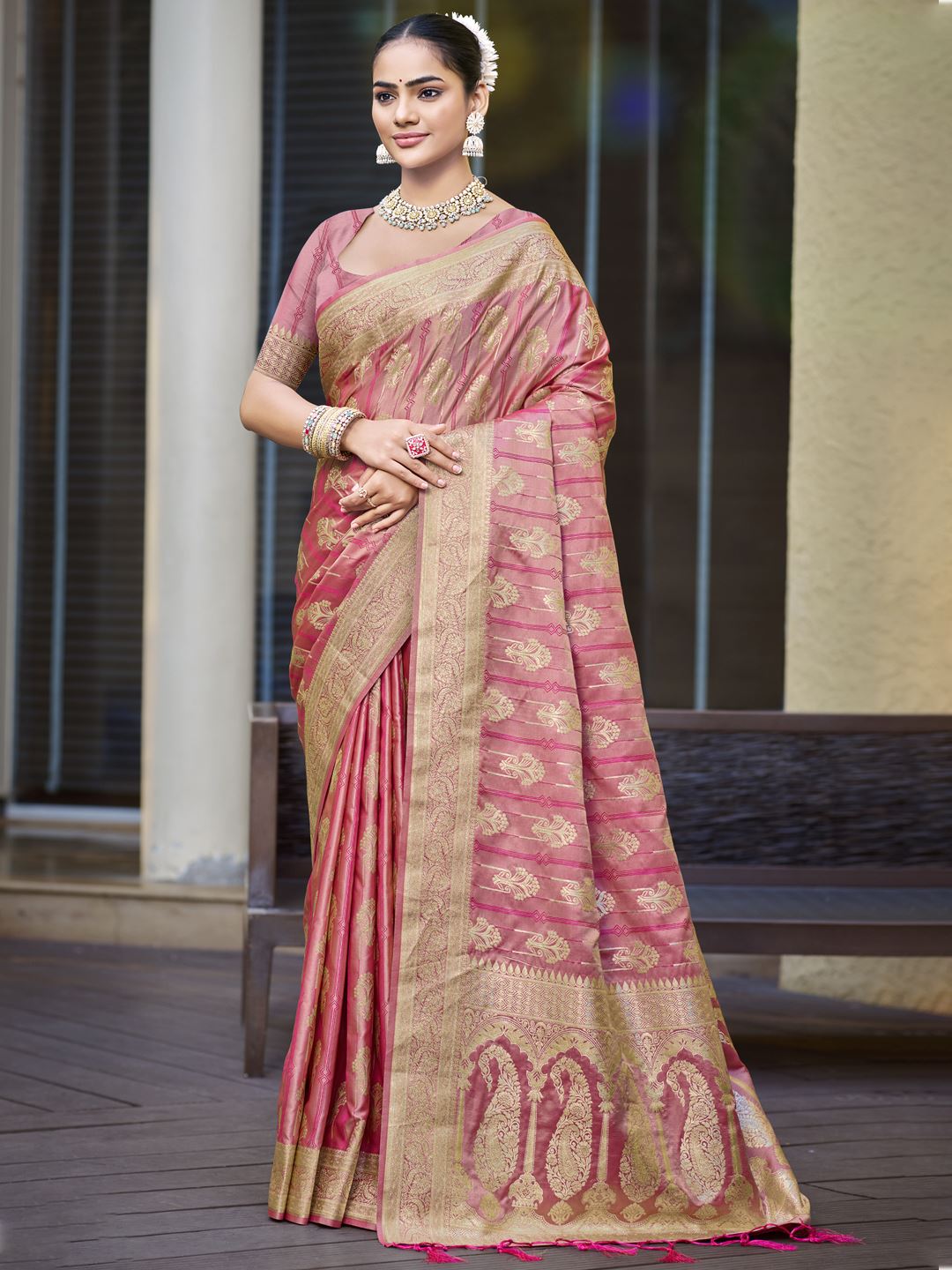Pink Color Satin Silk Classic Saree
