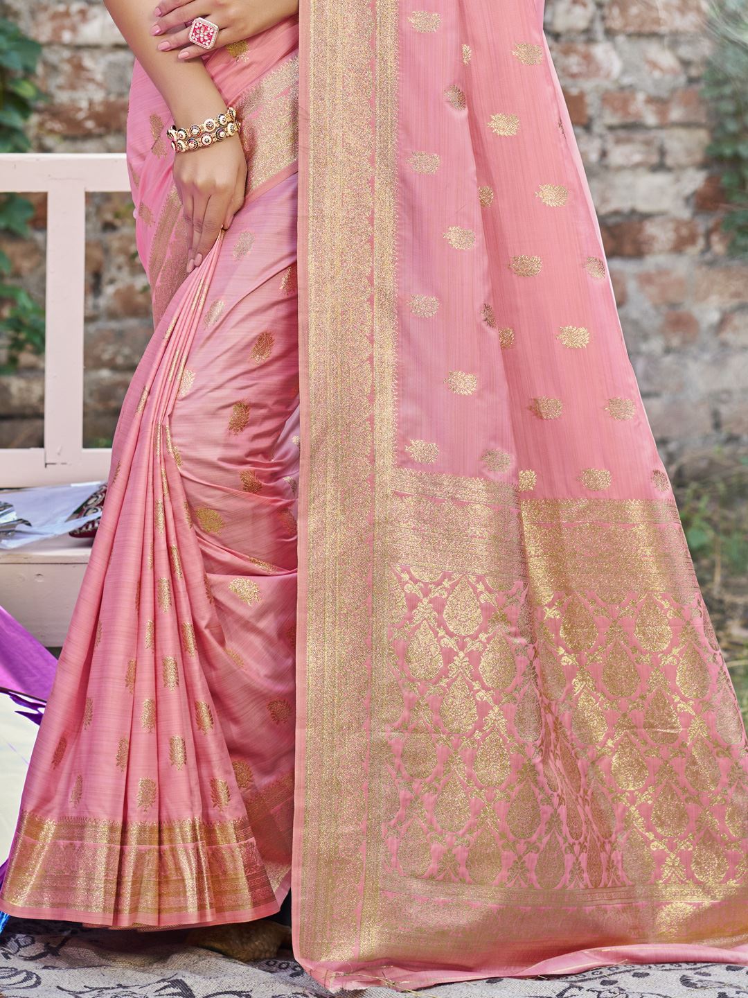 Pink Colour Woven Silk Saree