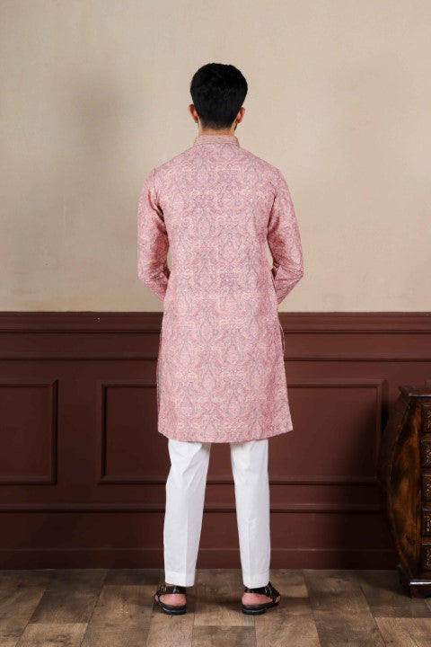 Pink Cotton Blend Kurta Pajama with Abstract Print