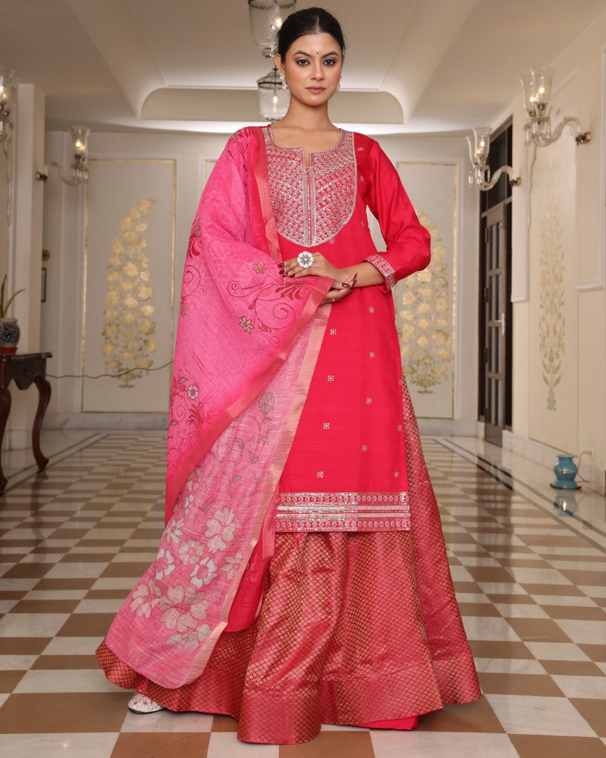 Pink Cotton Silk Designer Suit Set With Artisan Embroidery