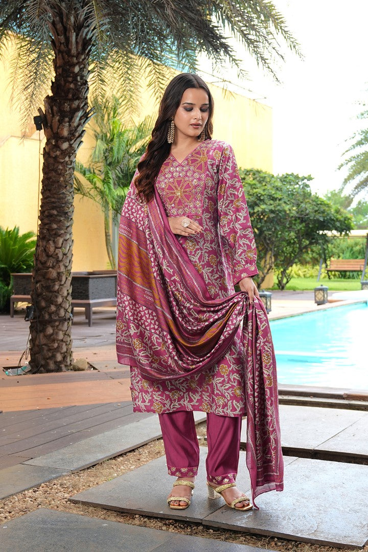 Pink Cotton Silk Designer Suit Set With Artisan Embroidery