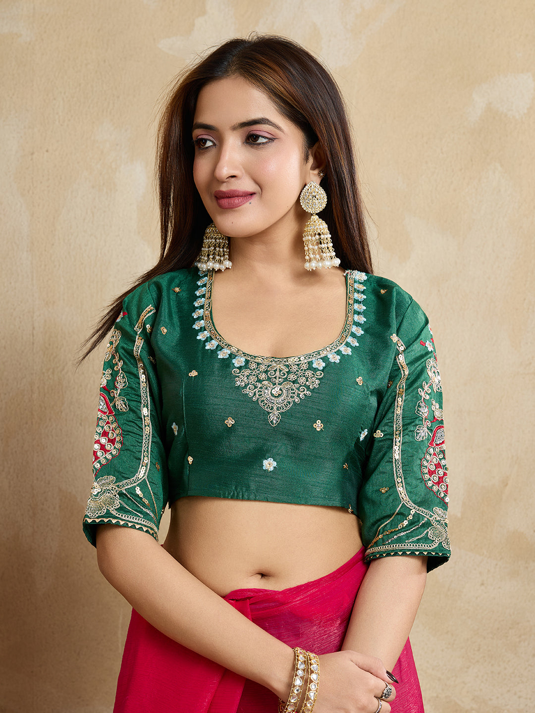 Pink Designer Embroidery Work Frendy Chiffon Wedding Ceremony Special Saree