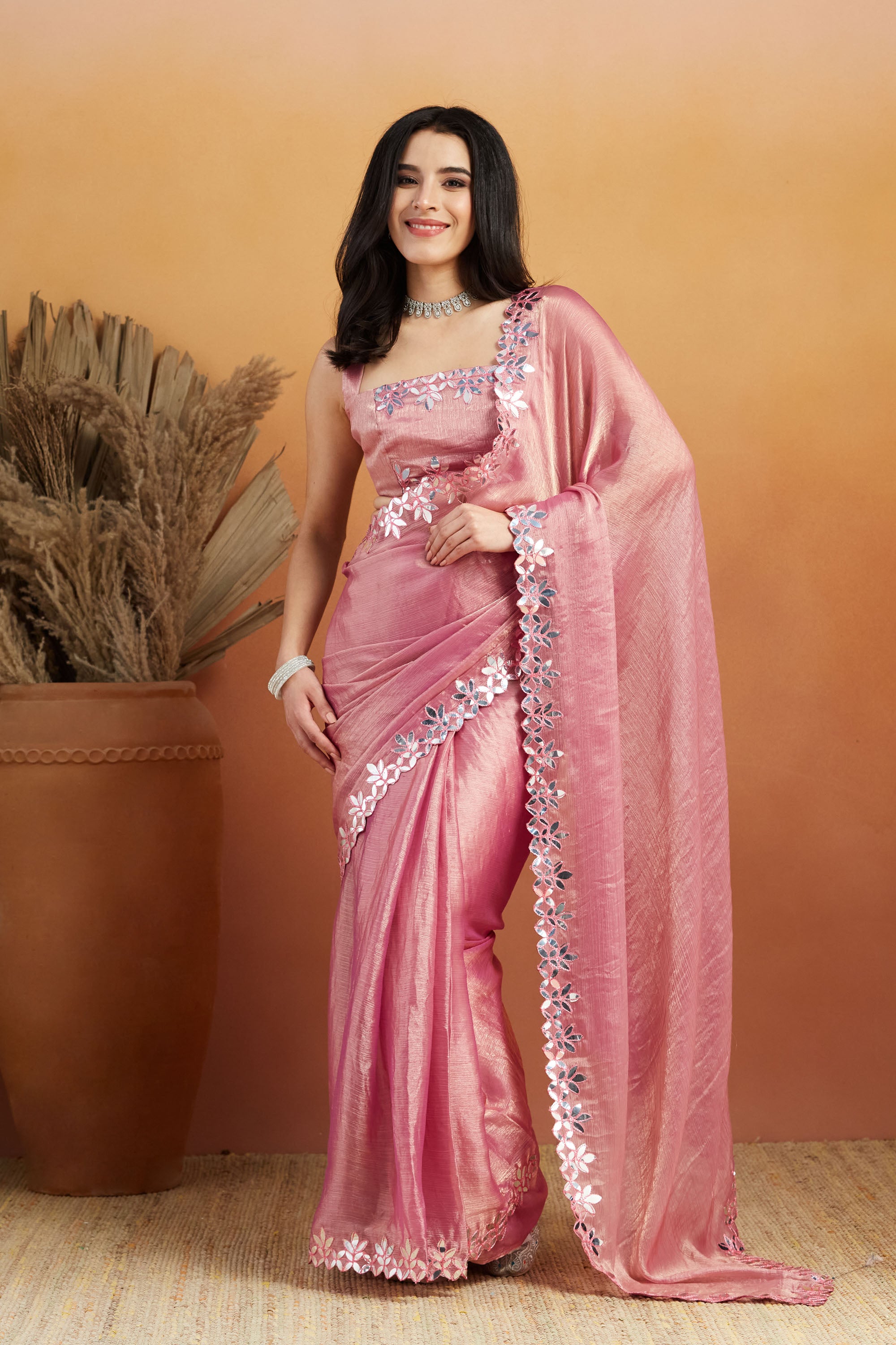 Pink Designer Fancy Ready To Wear Saree For Ceremonial Looks