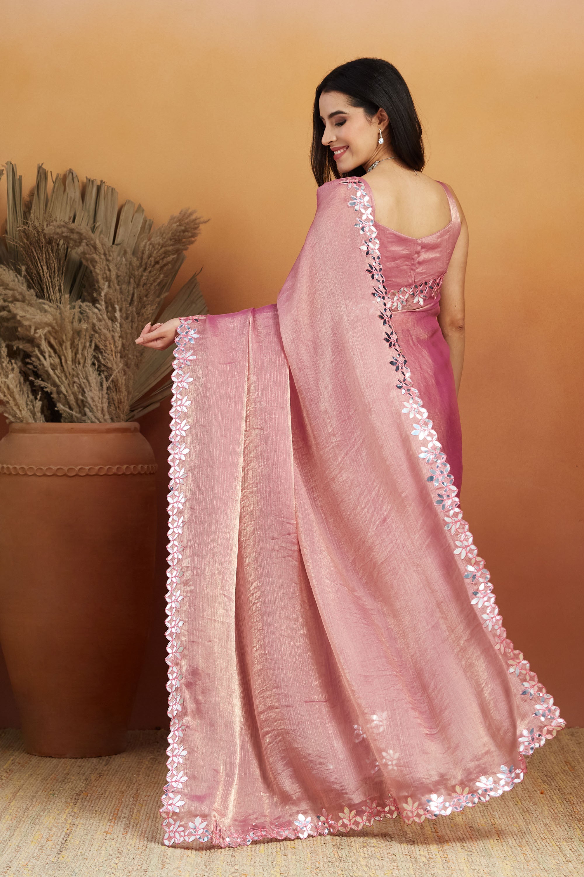 Pink Designer Fancy Ready To Wear Saree For Ceremonial Looks