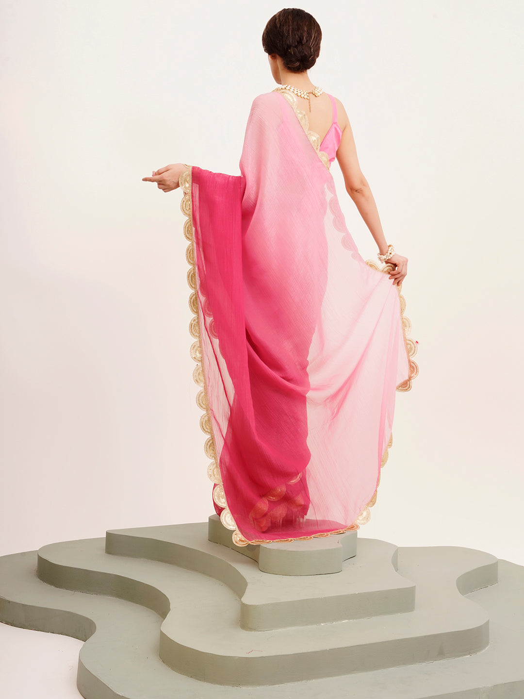 Pink Embellished Sequinned Chiffon Saree For Beautiful Partywear Saree