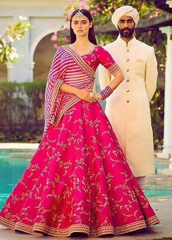 Pink Embroidery Mulberry Silk Wedding Lehenga Choli