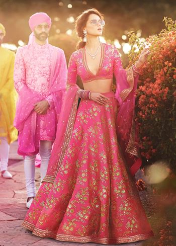 Pink Embroidery Thai Silk Bridal Lehenga Choli