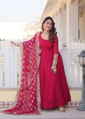Pink Faux Blooming Suit With Embroidered Multi-Sequins work